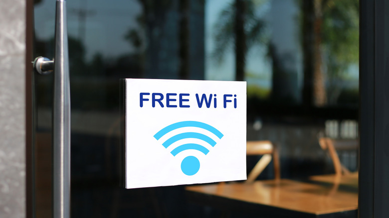 A "Free Wi-Fi" sign on a door