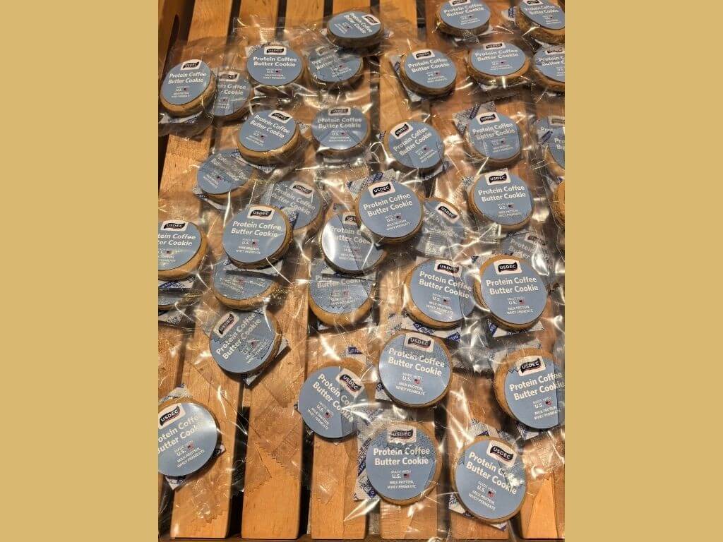 Protein coffee butter cookies made with US milk protein and permeate, and infused with rich roasted coffee. It delivers 6.5 grams of nutritionally high-quality protein per serving of four cookies. | Photo by Vanessa Hidalgo